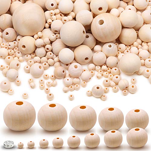 Large Wood Beads 40mm,35mm,30mm1475pcs Christmas Natural Wooden Beads, Unfinished Round Wooden Loose Beads with Spacer Beads for Craft Making Decorations and DIY Garland (13 Sizes)