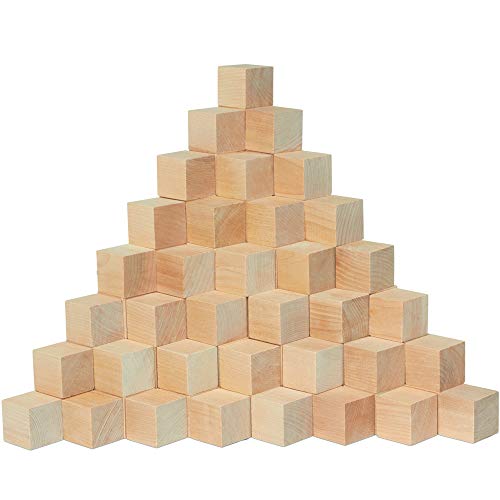 Unfinished Wood Craft Cubes 1-1/4-inch, Pack of 50 Small Wooden Blocks to Decorate, Wooden Cubes for Crafts and Décor, by Woodpeckers