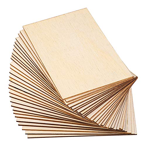 Ruisita 60 Pieces Rectangle Unfinished Wood Pieces Blank Sharp Corners for DIY Hand-Made Project and Home Decor