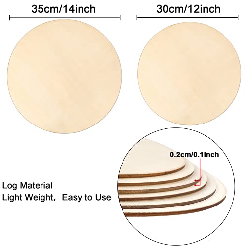 NOVWANG 12 Pcs 12 14 Inch Wood Circles for Crafts, 2 Assorted Size Unfinished Wood Rounds with 10pcs Brushes, Discs for Painting DIY Home Holiday Decor (6Pcs 12 Inches 6 Pcs 14 Inches)