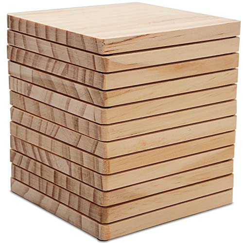 12 Pack Unfinished Wood Coasters, GOH DODD 4 Inch Square Blank Wooden Coasters Crafts Coasters for DIY Architectural Models Drawing Painting Wood Engraving Wood Burning Laser Scroll Sawing