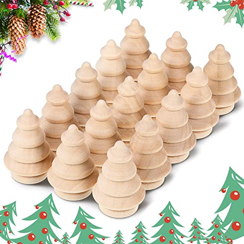15 Pieces Unfinished Wood Christmas Tree DIY Natural Wooden Xmas Tree Craft Blank Wooden Christmas Tree Farmhouse Wooden Trees Rustic Small Wooden Trees for Arts Handmade Crafts Drawing Supplies