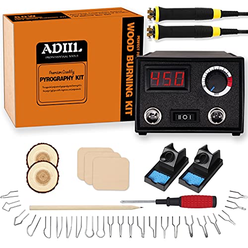ADIIL Wood Burning Kit, Wood Burning Tool, Adjustable Temperature Pyrography Pen Kit, Professional Wood Burner Tool Kit for Adults and Beginners Craft, Dual Pen, Use Voltage 110V