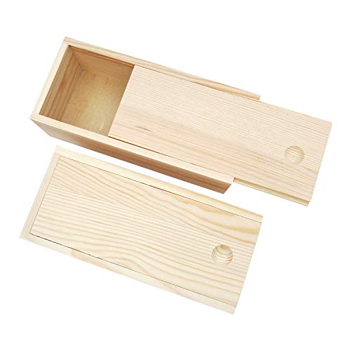 HZLHZYY 2 Pack Wood Box with Sliding Lid Unfinished Wood Storage Box Blank Natural Wood Box Case Container for Gift Jewelry Box, DIY Art Craft, Hobbies, Home Storage, 8 x 3.5 x 2.4 Inches