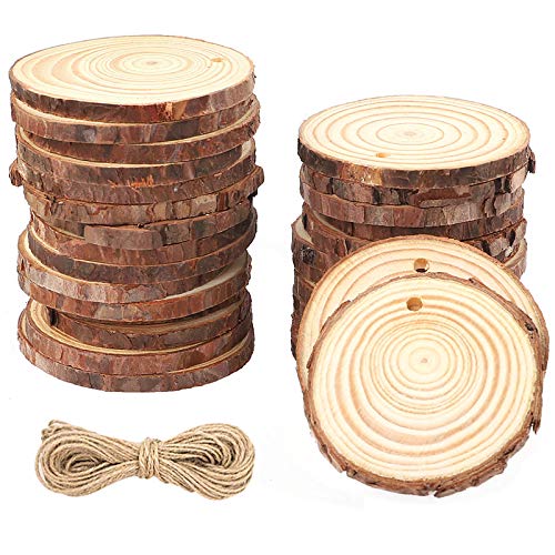 CEWOR Natural Wood Slices 68pcs 2-2.4 Inches Crafts Ornaments Craft Wood kit Unfinished Predrilled Wooden Circles for Christmas DIY Arts Rustic Wedding Decoration