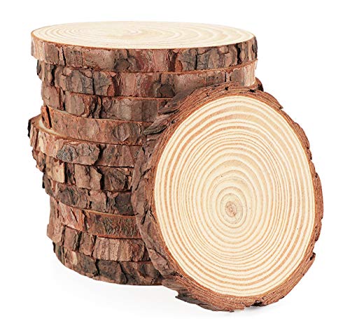 Wood Slices for Crafts 16Pcs 3.5''-4'' Unfinished Wood Rounds Natural Thicken Slab with Bark for Coasters Centerpieces Wedding Rustic Craft Wooden Christmas Ornaments