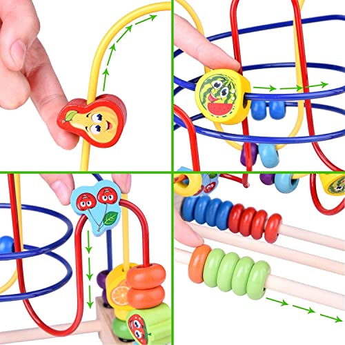 FUN LITTLE TOYS Wooden Baby Beads Maze Toys, Toddlers Roller Coaster Game Cubes, Educational Around Circle Bead Skill Improvement Wood Toy, Sliding Beads On Twists Wire, Boys Girls