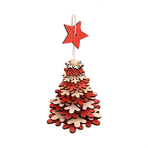 Shan-S Christmas Decor DIY Unfinished Wooden Snowflake Ornaments Snowflakes Christmas Tree Hanging Cutouts Wood Slices with Cord Christmas Craft Embellishments for Xmas Tree Decorations Supplies,Red