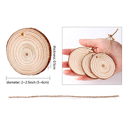 OurWarm 50pcs Natural Wood Slices, Unfinished Wood Slices Circles for Crafts Centerpieces, 2.0-2.5 Inches Predrilled Wood Kit for Arts and Crafts DIY Christmas Tree Ornaments
