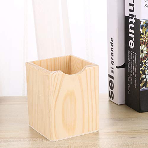 HEALLILY 2 Pcs Unfinished Wood Pen Pencil Holder Container Stationery Case Office Desktop Organizer Storage Case Stationery Storage Box for School Office Supplies (Square Tube)