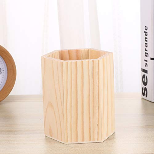 HEALLILY 2 Pcs Unfinished Wood Pen Pencil Holder Container Stationery Case Office Desktop Organizer Storage Case Stationery Storage Box for School Office Supplies (Hexagon Tube)
