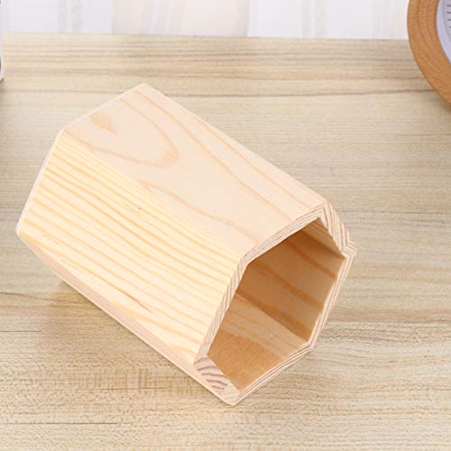 HEALLILY 2 Pcs Unfinished Wood Pen Pencil Holder Container Stationery Case Office Desktop Organizer Storage Case Stationery Storage Box for School Office Supplies (Hexagon Tube)