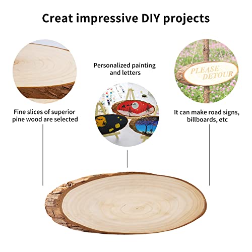FEZZIA Natural Wood Slices Length 10-12 inches and Width 3.5-4.3 inches 5Pcs Unfinished Oval Shaped Wood Slice with bark for Sign Decorations Painting DIY Crafts Christmas Wedding Ornaments