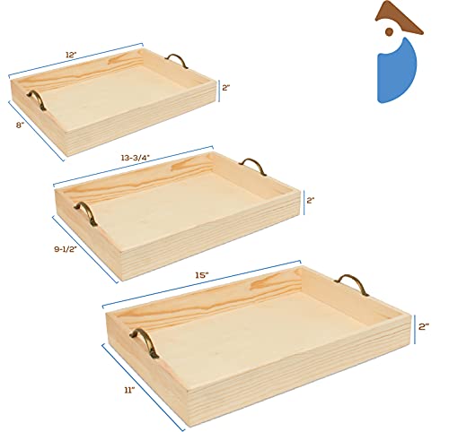 Unfinished Wood Nesting Serving Trays with Handles, 2 Sets of 3, Play Tray for Crafting, Resin, Organizing, & DIY Décor, by Woodpeckers