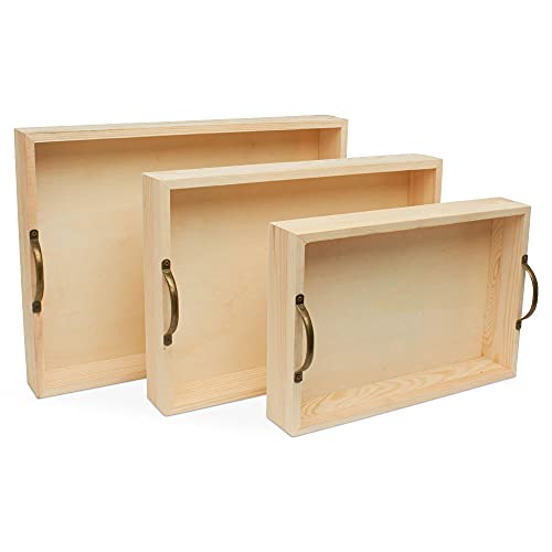 Unfinished Wood Nesting Serving Trays with Handles, 2 Sets of 3, Play Tray for Crafting, Resin, Organizing, & DIY Décor, by Woodpeckers