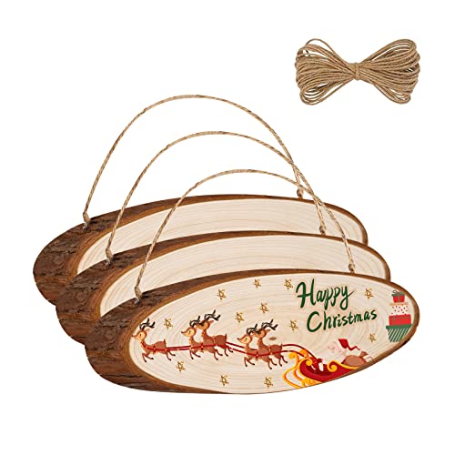 FEZZIA Natural Wood Slices, 3Pcs Oval Shaped Craft Unfinished Wood kit with Rope for Christmas Decorations, DIY Crafts, Arts Wood Slices, Wedding Ornaments, 13.8 - 15.7 Inches (3PCS)