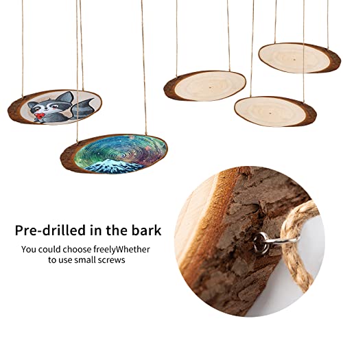 FEZZIA Natural Wood Slices, 3Pcs Oval Shaped Craft Unfinished Wood kit with Rope for Christmas Decorations, DIY Crafts, Arts Wood Slices, Wedding Ornaments, 13.8 - 15.7 Inches (3PCS)