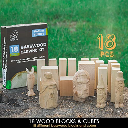 BeaverCraft BW18 pcs Basswood Carving Blocks Whittling Wood Carving Blocks Basswood for Carving Wood for Whittling Kit Wood Blocks for Carving Basswood for Wood Carving Set Wood Carving Wood