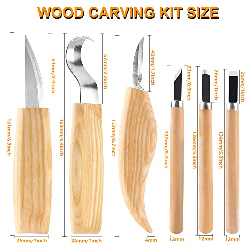 Wood Whittling Kit 6PCS Professional and High Performance Stainless Steel Tools Set ​for Beginner Carving for Adults and Kids Beginners Wood Carving Kit Set