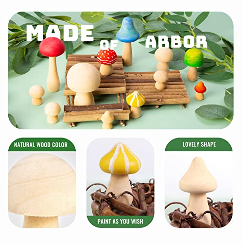 Pllieay 30 Pieces Unfinished Wooden Mushroom 6 Sizes of Natural Wooden Mushrooms for Arts & Crafts Projects Decoration, Valentine DIY Ornaments