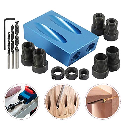 14Pcs Pocket Hole Jig Kit - 15° Punch Locator Angle Woodworking Tool Hole Screw Jig Positioner Drilling Kit Bit Jig Clamps for Woodworking - Dowel Drill Guide Joiner Woodworking Tools for Drilling