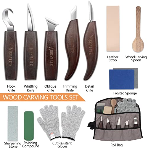VIBRATITE Wood Carving Tools Set - Wood Carving Kit with Detail Wood Knife, Woodworking Whittling Kit for Beginners, DIY