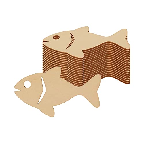 Creaides 20pcs Wooden Fish DIY Crafts Cutouts Wooden Sea Animals Unfinished Wood Ornaments Gift Tags for Wedding Birthday Party Decorations