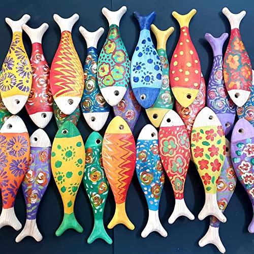 Pack of 3 Wooden Fish, 3D Unfinished Wooden Fish for Crafts, Wooden Fish Decor ,Decorative Wooden Fish, Wooden Fish Wall Decor Art, Wooden Fish Ornaments (Medium 6"3/4)