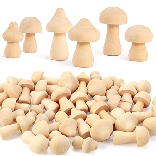 Pllieay 18 Pieces Unfinished Wooden Mushroom 6 Different Sizes Unpainted Wood Mushrooms for Children's Arts & Crafts Projects Decoration, DIY Valentine Wood Craft