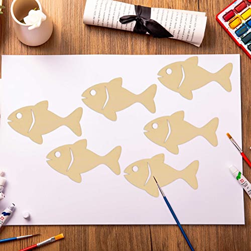 Creaides 20pcs Wooden Fish DIY Crafts Cutouts Wooden Sea Animals Unfinished Wood Ornaments Gift Tags for Wedding Birthday Party Decorations