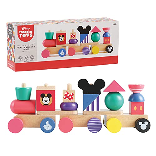 Disney Wooden Toys Mickey Mouse Stacking Train Set, 18-Pieces, Amazon Exclusive, by Just Play