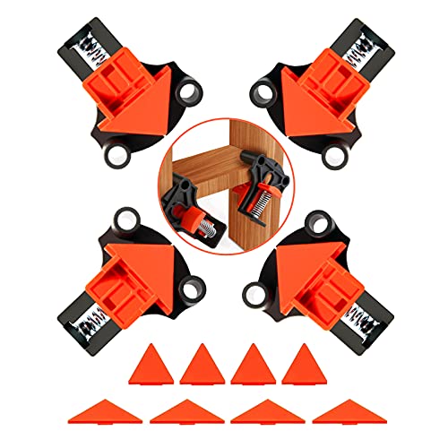 60/90/120 Degree Pro Corner Clamps Set for Woodworking Tools-Non Slip Fixed, 4PCS Adjustable Single Handle Spring Loaded Right Angle Clip for Frame Welding/Wood Working/Making Cabinet or Punch DIY.
