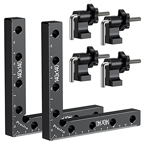 Preciva 90 Degree Positioning Squares 2 Sets (14cm/5.5"), Aluminum Alloy Right Angle Clamps Fixing Clamp, Professional Woodworking Tools Carpenter Squares for Picture Frame Box Cabinets Drawers