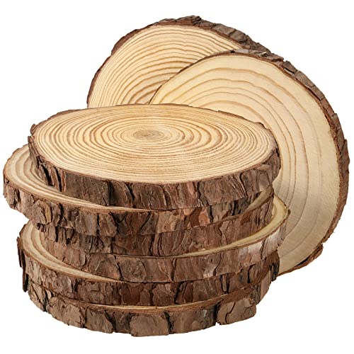 JEUIHAU 8 PCS 7-7.9 Inches Natural Unfinished Wood Slices, Round Wooden Tree Bark Discs, Wooden Circles for DIY Crafts, Christmas, Rustic Wedding Ornaments