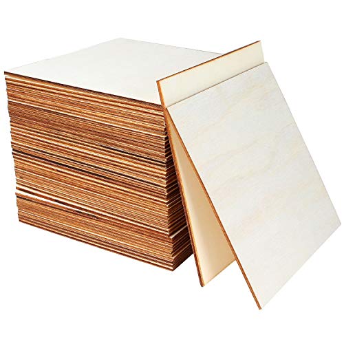 CertBuy 50 Pcs Unfinished Wood Pieces 6 x 6 Inch Square Blank Wood Natural Wooden Squares Cutouts for DIY Crafts, Painting, Staining, Carving, Coasters Making, Christmas, Home Decorations