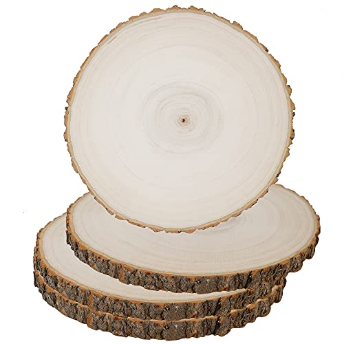 Prsildan Natural Wood Slice, 4 Pcs 6-7 Inches Large Wooden Circle DIY Painting Crafts with Tree Bark, Table Centerpieces Door Sign for Christmas Wedding Ornaments