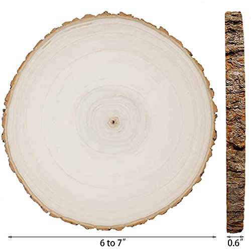 Prsildan Natural Wood Slice, 4 Pcs 6-7 Inches Large Wooden Circle DIY Painting Crafts with Tree Bark, Table Centerpieces Door Sign for Christmas Wedding Ornaments