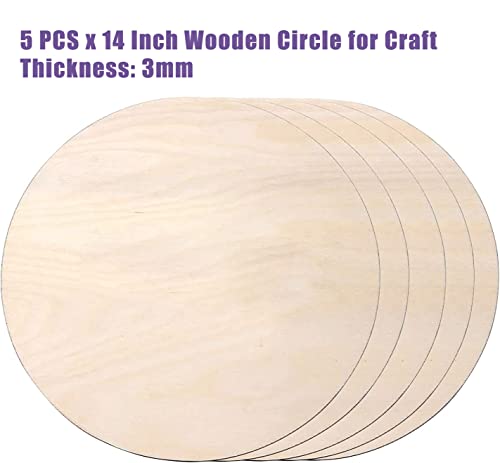 10 Pieces 14 Inch Cutouts Blank Round Wood Slice Wood Circles for Crafts, Unfinished Wooden Slices Blank Round Wooden Circles, Wood Circles for Painting, DIY Door Hanger, Home, Party, Holiday Decor (3 mm Thick)