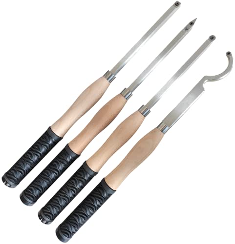 4pc Carbide Lathe Turning Tools, 18.3" Full Size Carbide Tipped Woodturning Tool Set, include Rougher, Finisher, Detailer And Swan Neck Hollower with Soft Handle Cover (tool)
