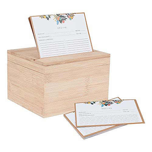 NBEADS 1 Set Wooden Recipe Box with 50 Pcs Paper Cards, Recipe Card Holder Box, Flip Cover Wooden Case for Kitchen, Home Storage,18x16.5x12.1cm