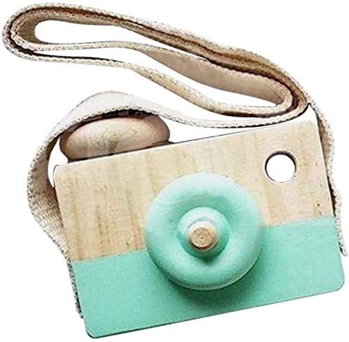 Wooden Mini Camera Toy, Hsxxf White Baby Kids Neck Hanging Photographed Props Camera Toy with Rope Cute Wood Camera Toys for Kid's Room Hanging Decoration (Green)