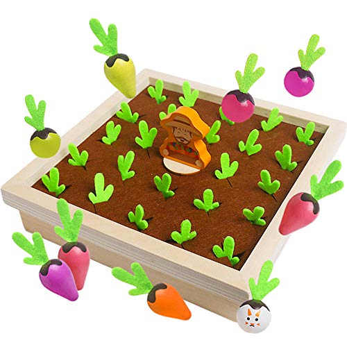 Montessori Toys for Toddlers 3 4 5 Years Old Boys Girls Baby, Wooden Toy Carrot Harvest Game, Educational Toys Shape Sorting Matching Puzzle, Memory Game Radishes Fine Motor Skill Gifts for Kids 3-5