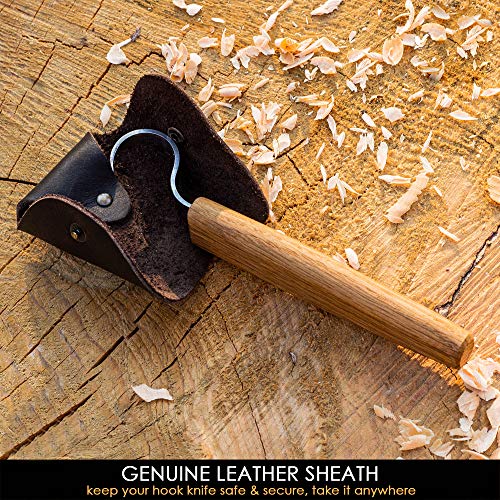 BeaverCraft Hook Knife Wood Carving SK1S Spoon Carving Knife with Leather Sheath - Wood Carving Hook Knife - Spoon Bowl Carving Tools - Wood Carving Tools for Beginner and Profi Whittling Knives Tools