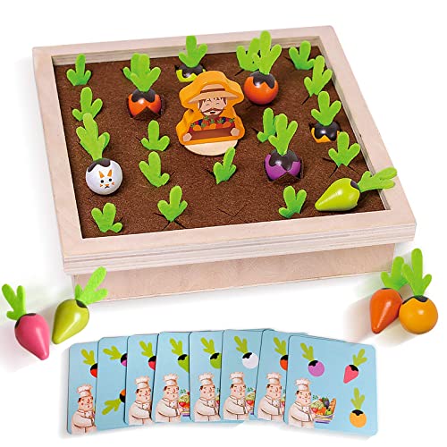 Wooden Fun Carrots Harvest Toy Memory Games Radishes Shape Color Sorting Matching Educational Wooden Toys for Toddlers Montessori STEM Developmental Fine Motor Skills Gifts for Kids 3 Years Old