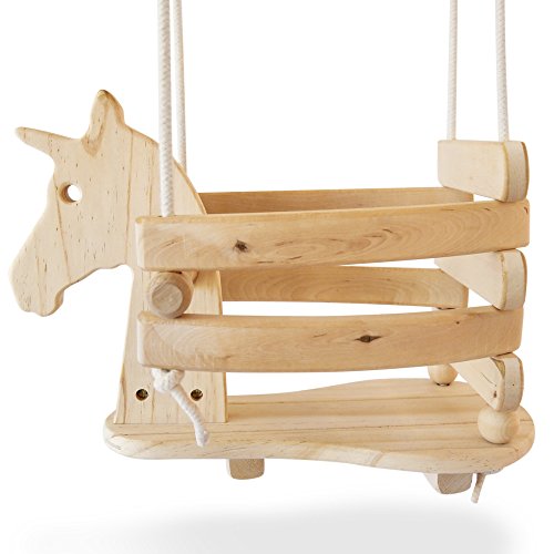 Ecotribe Wooden Unicorn Toddler Swing, Varnished Baby Swing Set for Outdoor and Indoor Use, Eco-Friendly Smooth Birch Wood with Natural Cotton Ropes, Swing Chair for Babies 6 Months to 3 Years Old