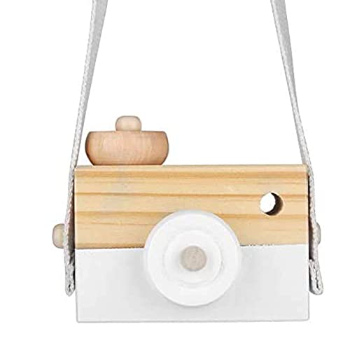 Wooden Mini Camera Toy, Hsxxf White Baby Kids Neck Hanging Photographed Props Camera Toy with Rope Cute Wood Camera Toys for Kid's Room Hanging Decoration (White), 3.5x1.4x2.9 Inch (Pack of 1)