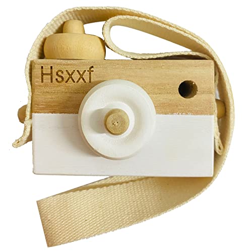 Wooden Mini Camera Toy, Hsxxf White Baby Kids Neck Hanging Photographed Props Camera Toy with Rope Cute Wood Camera Toys for Kid's Room Hanging Decoration (White), 3.5x1.4x2.9 Inch (Pack of 1)