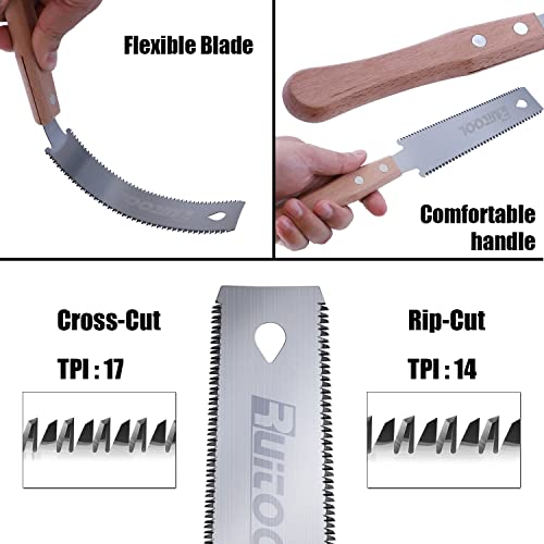 RUITOOL Japanese Hand Saw 6 Inch Double Edge Sided Pull Saw Ryoba SK5 Flexible Blade 14/17 TPI Flush Cut Beech Handle Wood Saw for Woodworking Tools