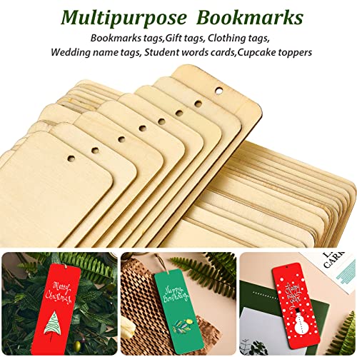 36 Sets Large Size Wood Blank Bookmarks Rectangle Shape Blank Hanging Tags Unfinished Wooden Book Markers Ornaments with Holes and Ropes for DIY Crafts, Wedding Birthday Party Decors, 6 x 2 Inch