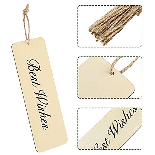 36 Sets Large Size Wood Blank Bookmarks Rectangle Shape Blank Hanging Tags Unfinished Wooden Book Markers Ornaments with Holes and Ropes for DIY Crafts, Wedding Birthday Party Decors, 6 x 2 Inch
